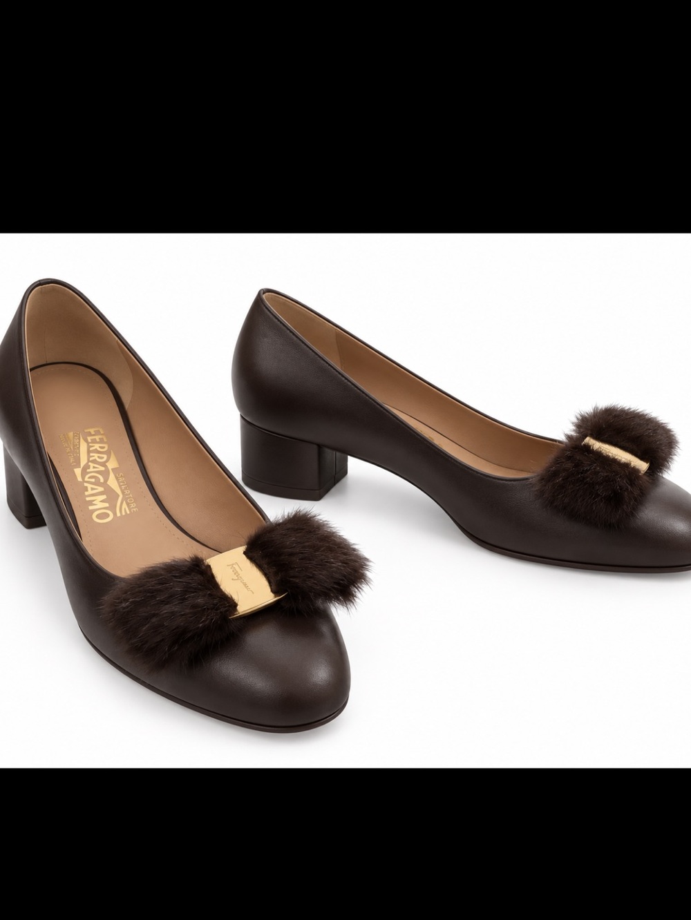 Salvatore Ferragamo Fur Bow Leather Pump